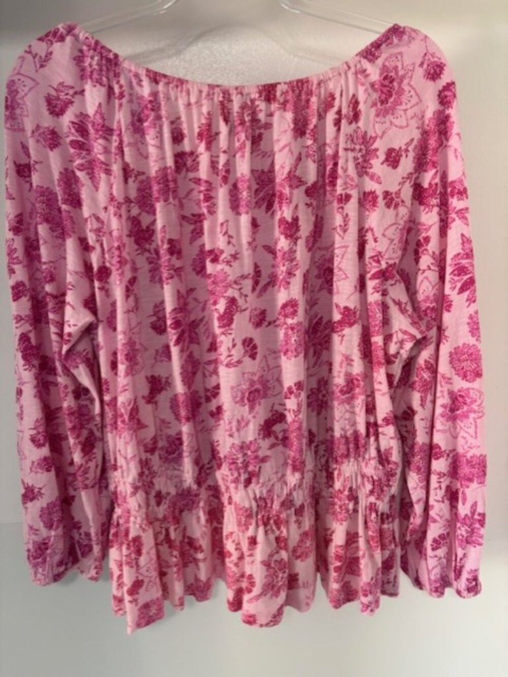 Wonderly NWT L Pink Floral Long Sleeve Peasant Top On Off Shoulder Boho Flowy - Picture 2 of 7